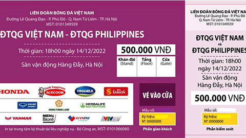 Vé xem giao hữu ĐT Việt Nam vs ĐT Philippines có mệnh giá cao nhất là 500.000 đồng
